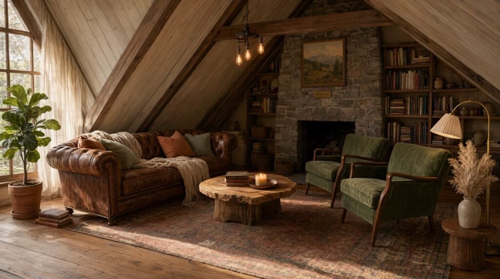 Highlight Exposed Beams in Rooms With Sloped Ceilings