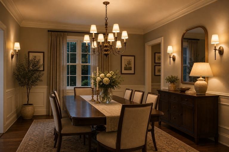 Layered Dining Room Lighting for Depth and Warmth
